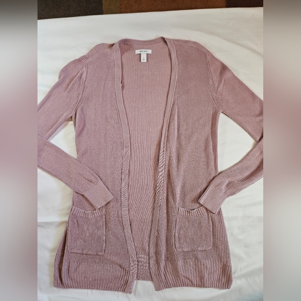 Nine West Womens Dusty Pink Long Sleeve Open Front Cardigan Sweater Size Small